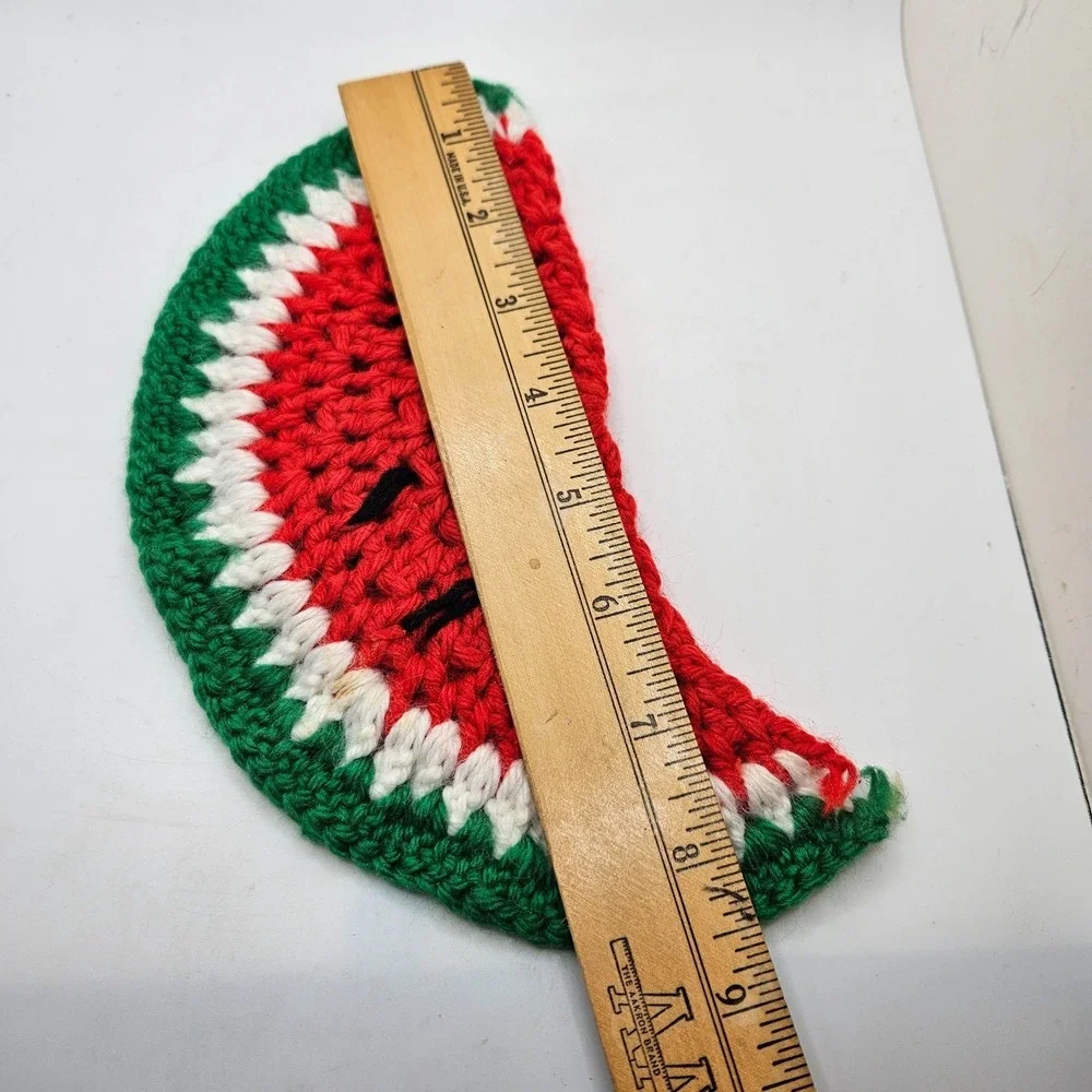 Vintage Handmade Crochet Watermelon Slice Hot Pad Pot Holder Trivet Grannycore